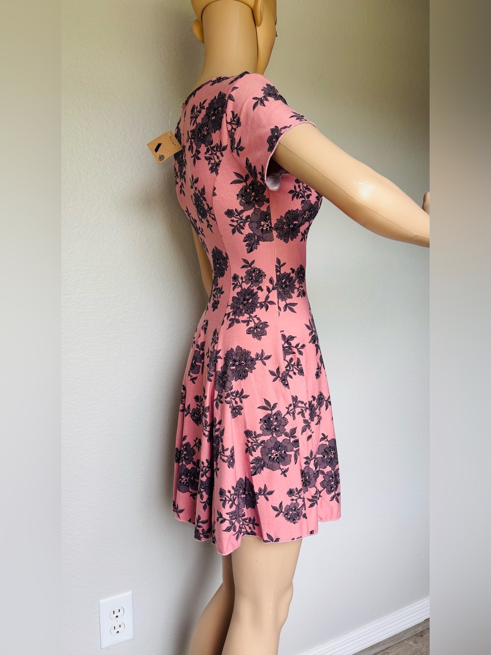 Banana Lemon Pink Floral V-Neck Fit & Flare Mini Dress - Picture 4 of 12
